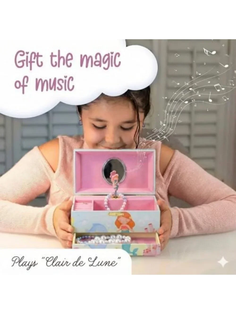 Mermaid Musical Jewelry Box for Kids - Classic Melody, Storage Organizer, 2